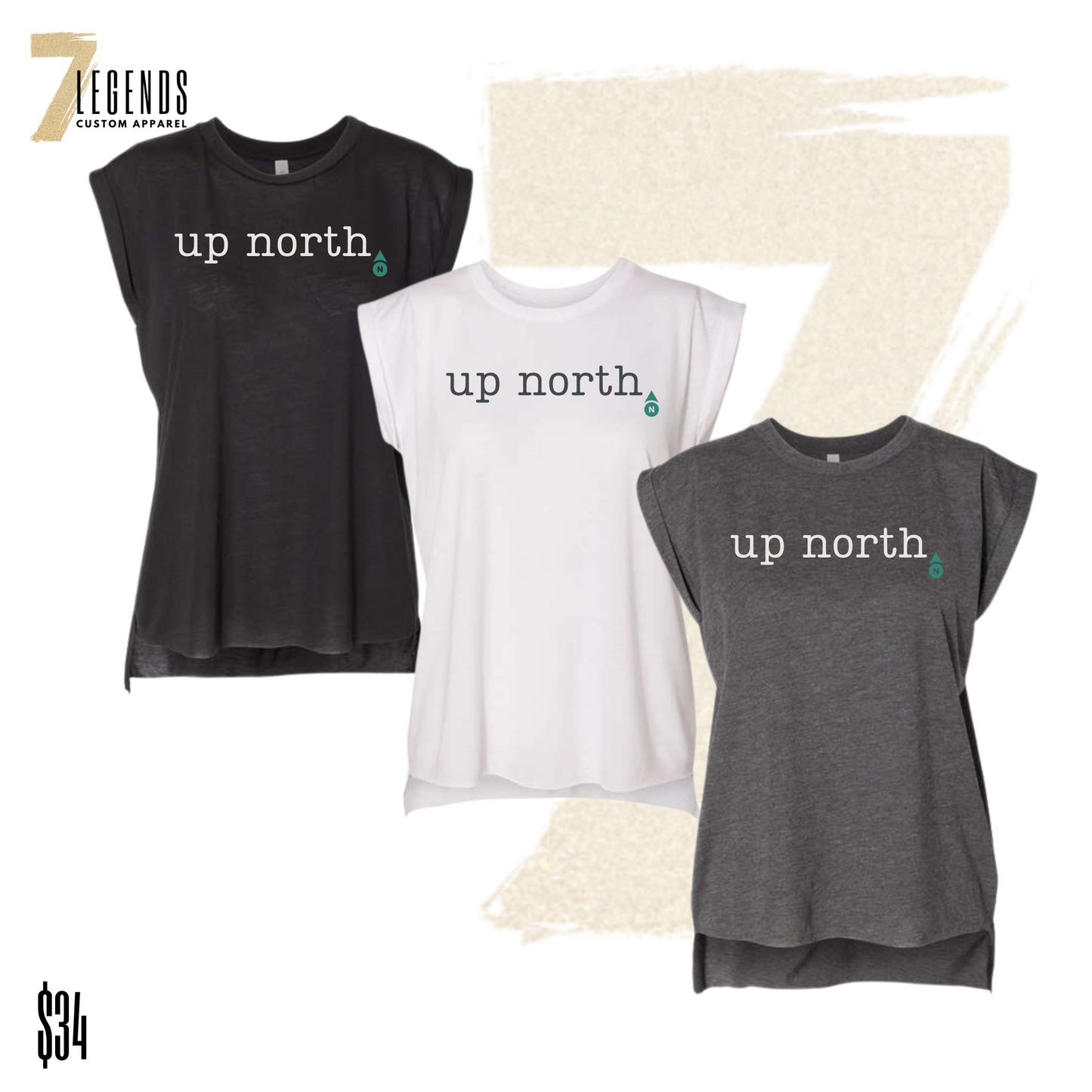 CC UP NORTH Women's Rolled Cuff Muscle Tank