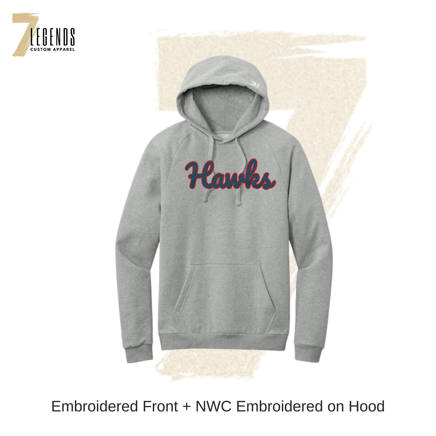 Hawks Embroidered Grey Hoodie - Adult
