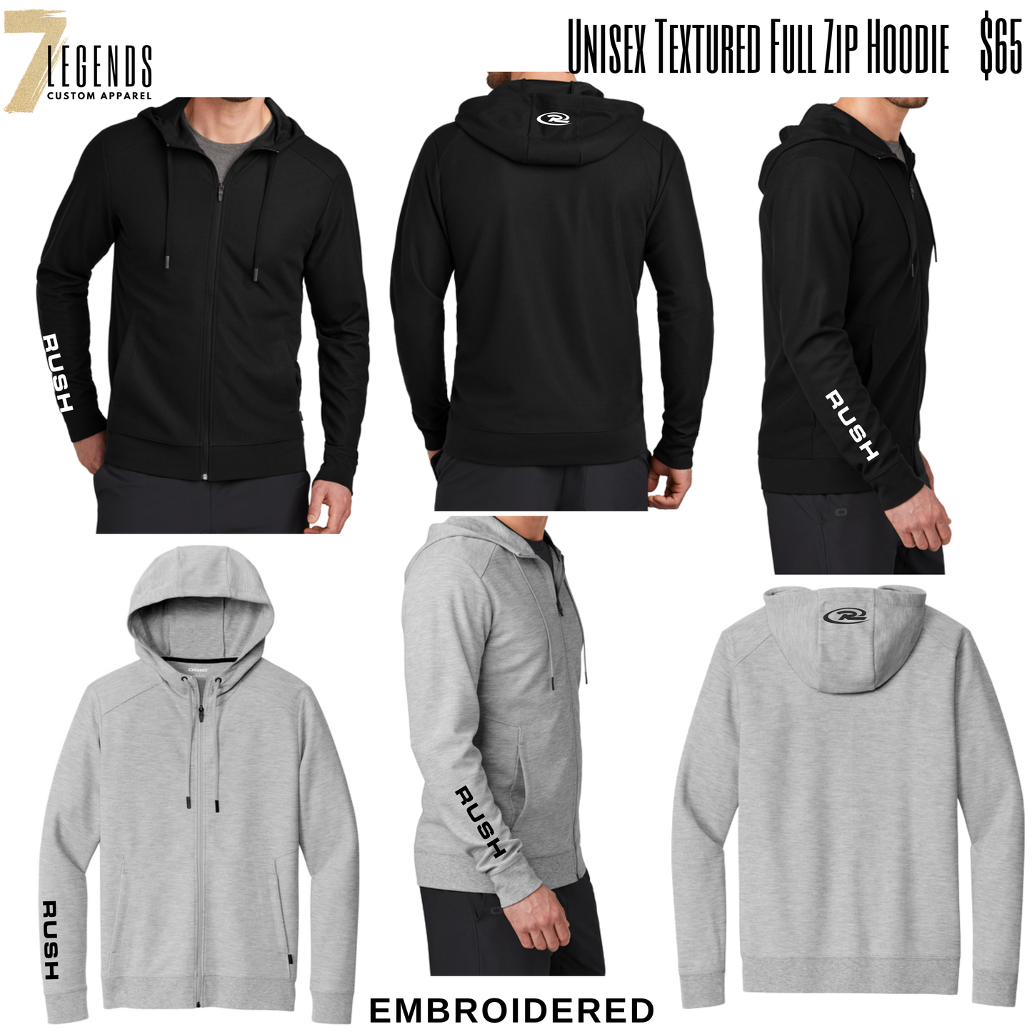 Unisex Textured Full Zip Hoodie