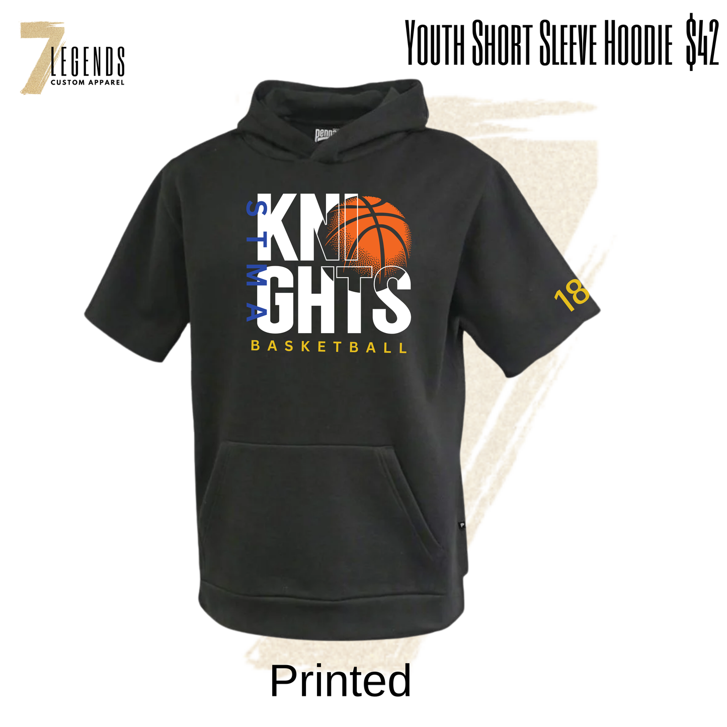 Knights Basketball Youth Short Sleeve Hoodie Black
