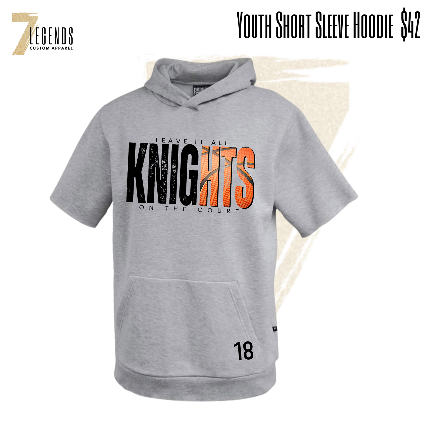 Knights Basketball Youth Short Sleeve Hoodie Gray
