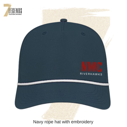 RiverHawks Hockey Navy Hat with white Rope corner decoration