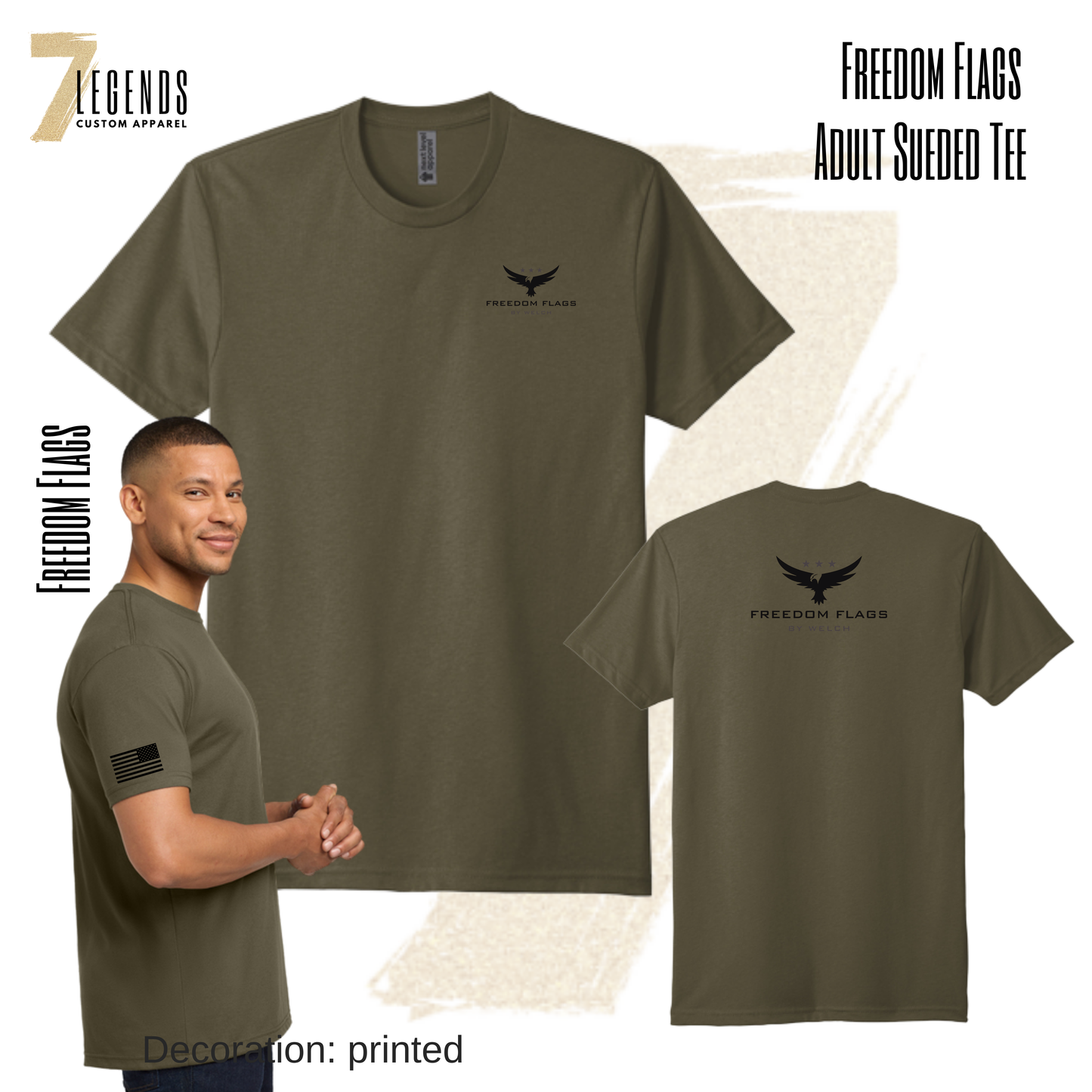 Freedom Flags Adult Sueded Tee - Left Chest