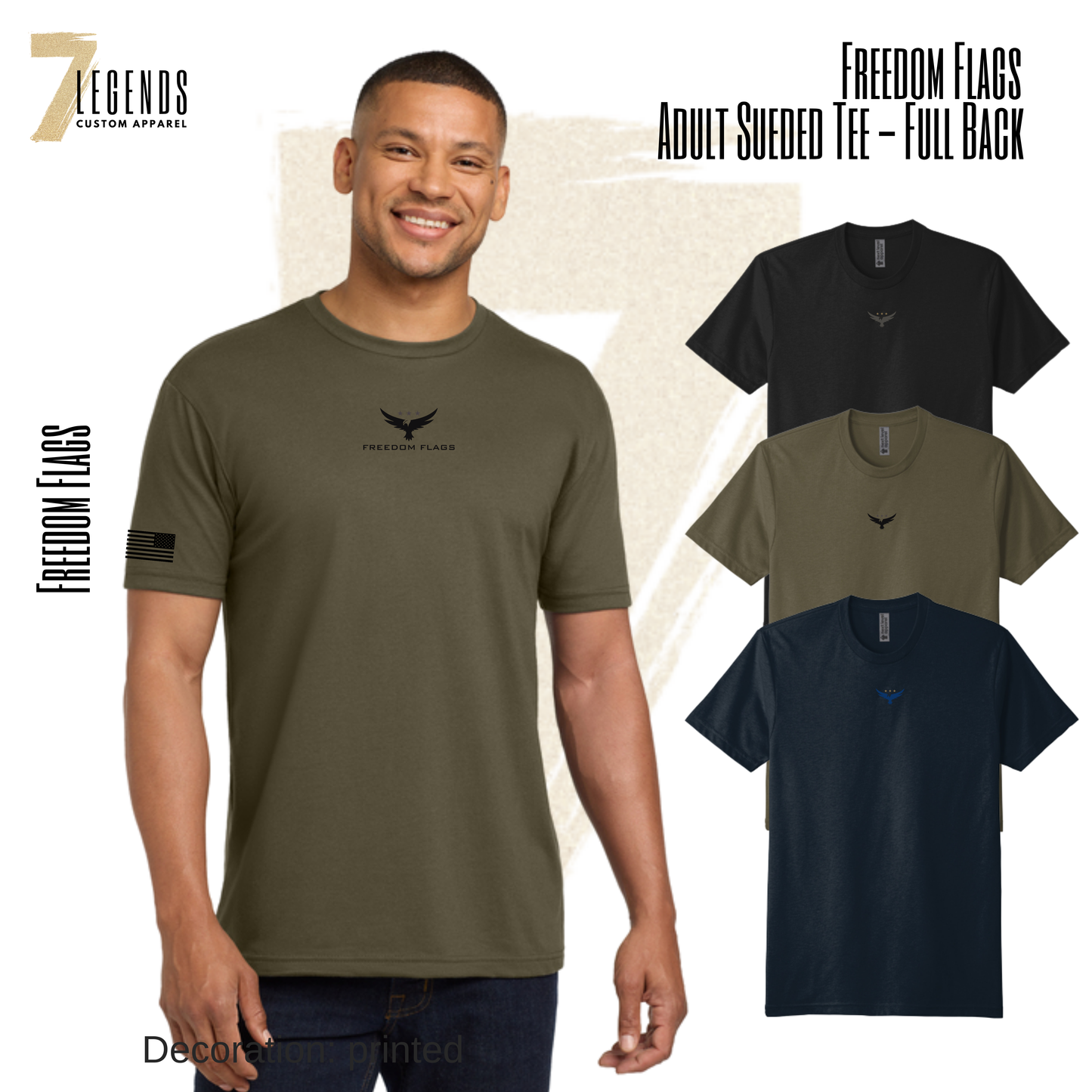 Freedom Flags Adult Sueded Tee - FULL BACK