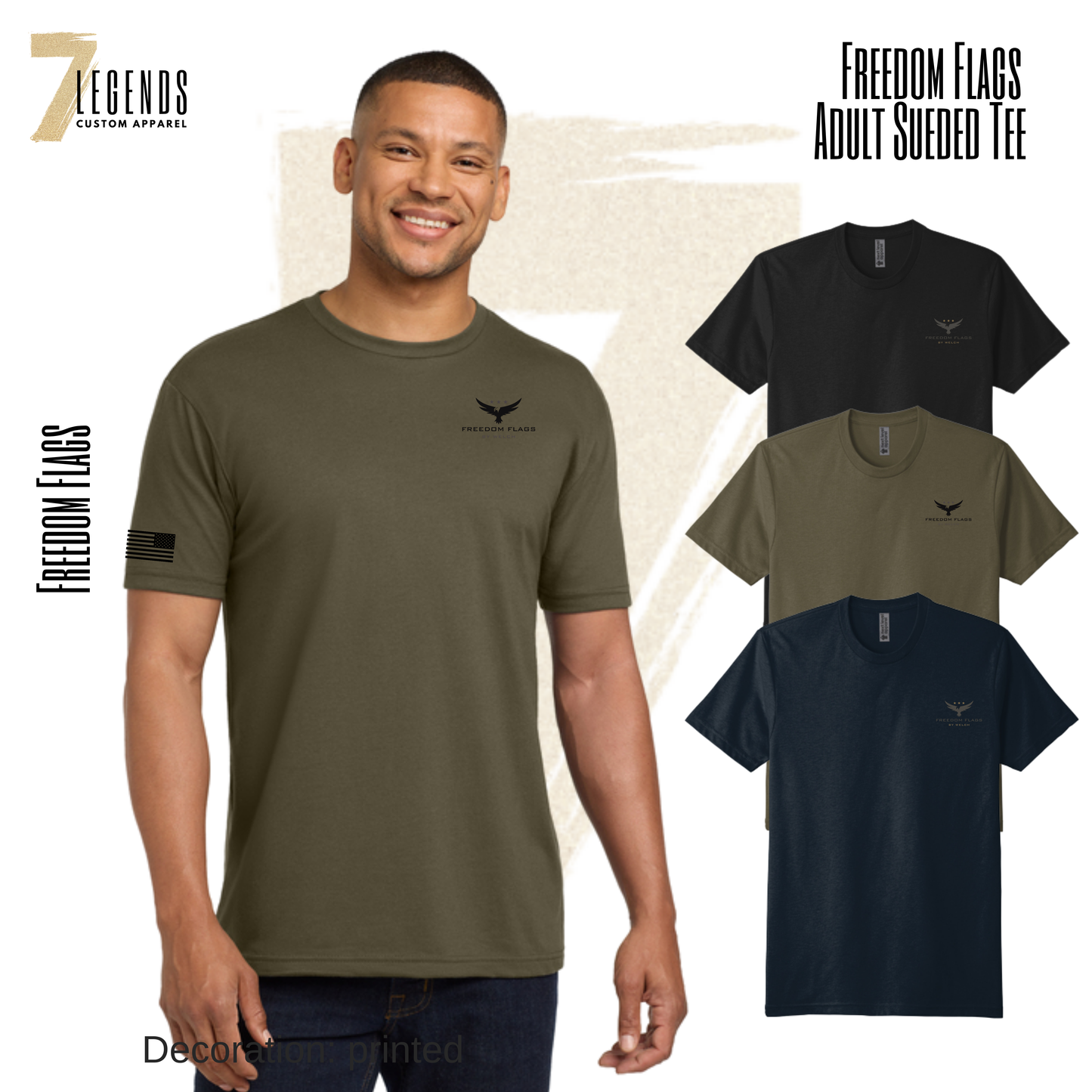 Freedom Flags Adult Sueded Tee - Left Chest