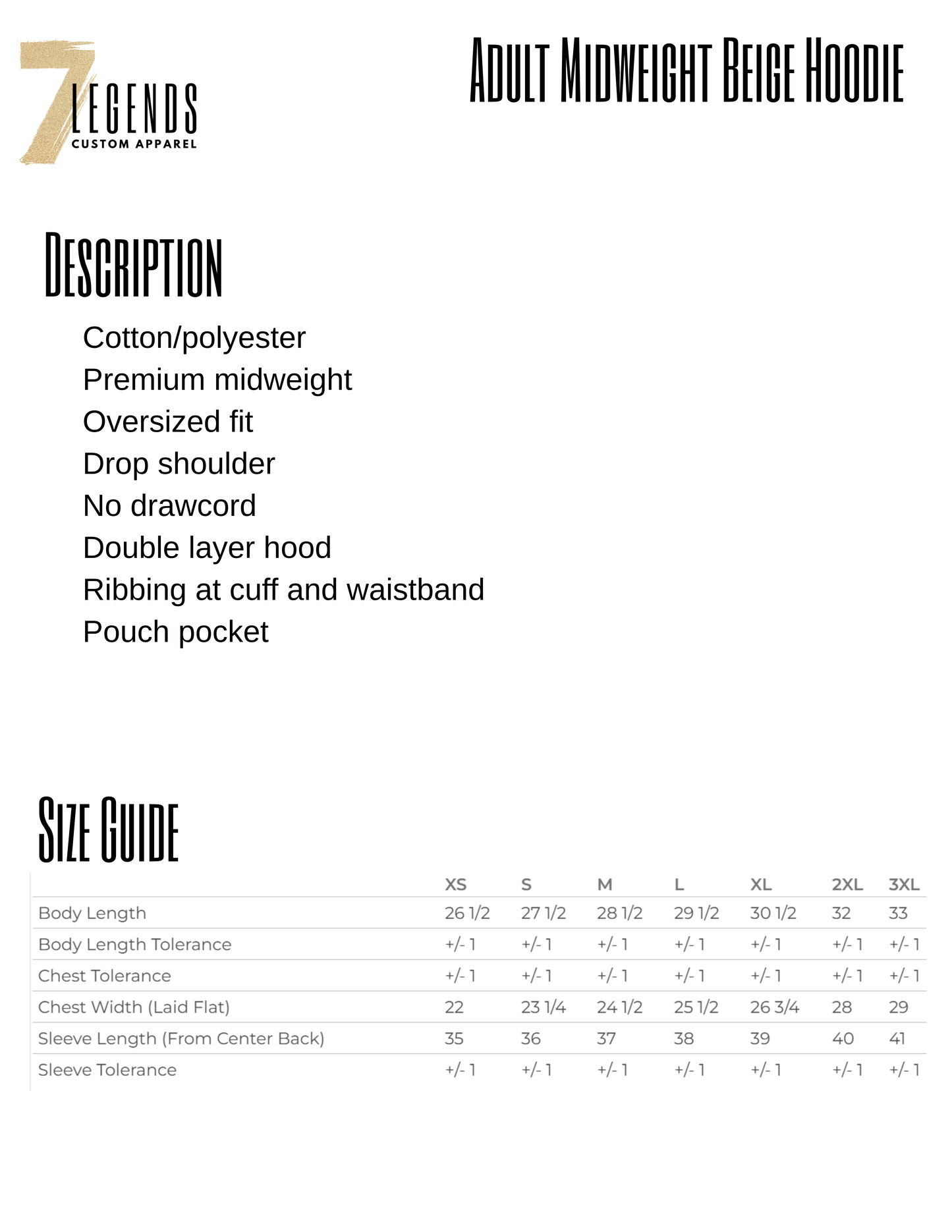 Adult Midweight Beige Hoodie