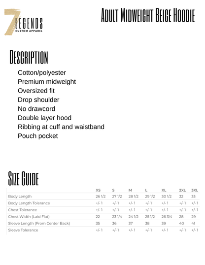 Adult Midweight Beige Hoodie