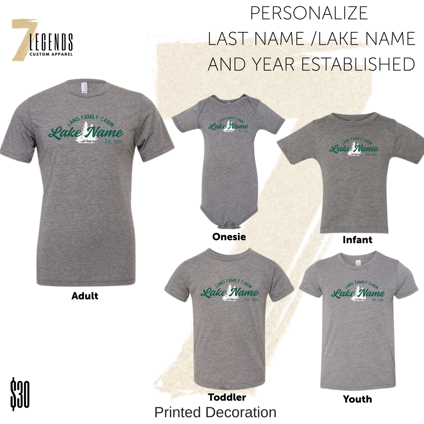 CC Family Cabin T-shirt Collection - Gray Lake Name