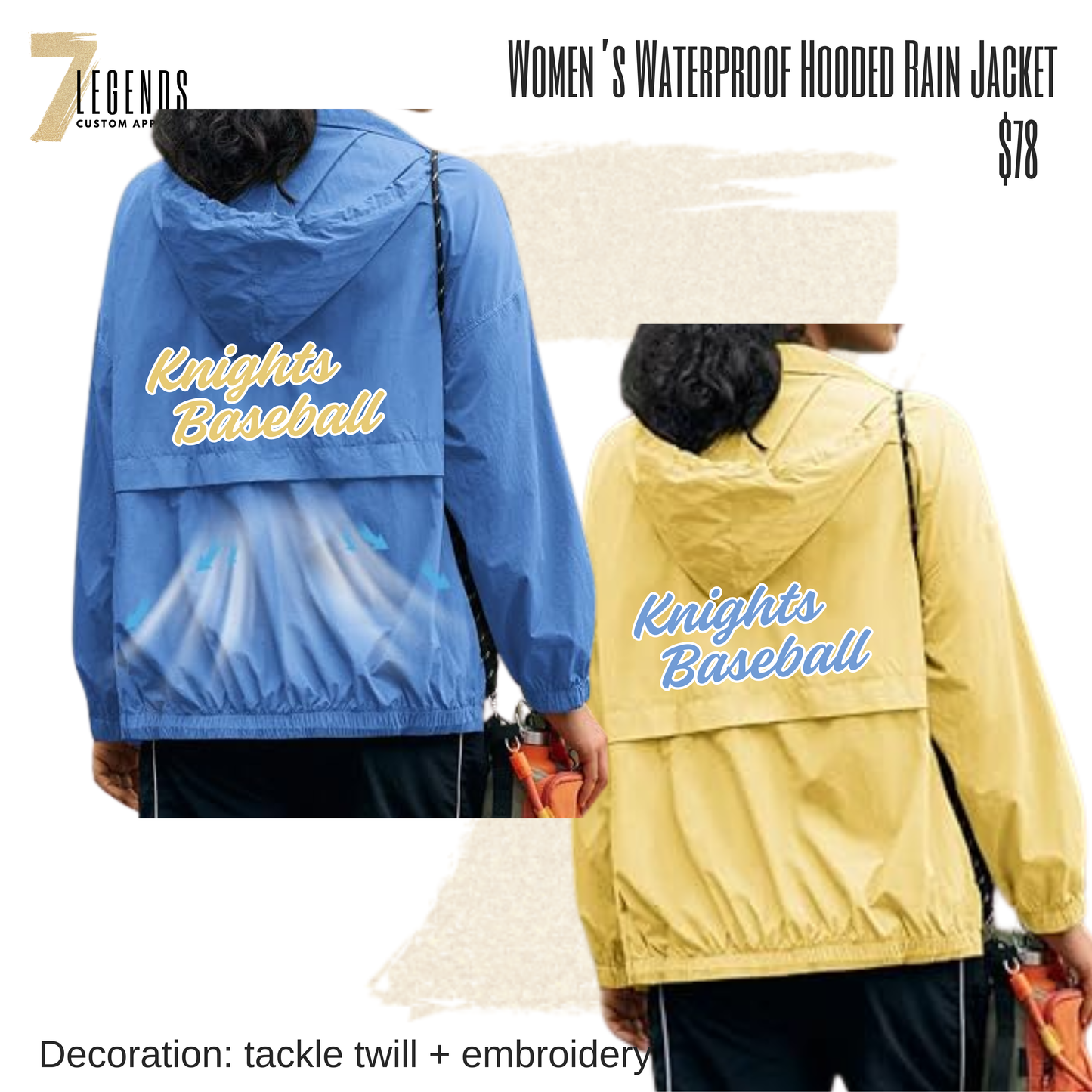 STMA Knights Baseball - Women's Waterproof Hooded Rain Jacket