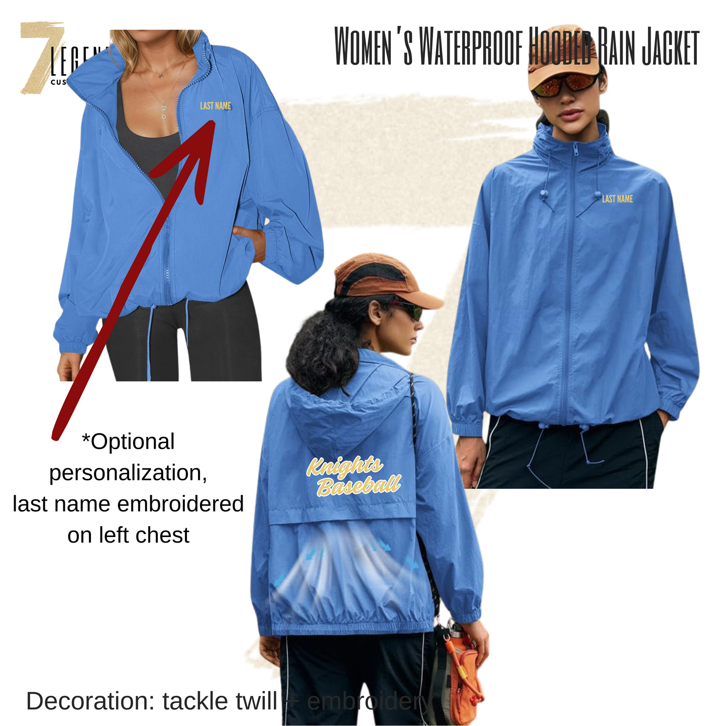 STMA Knights Baseball - Women's Waterproof Hooded Rain Jacket