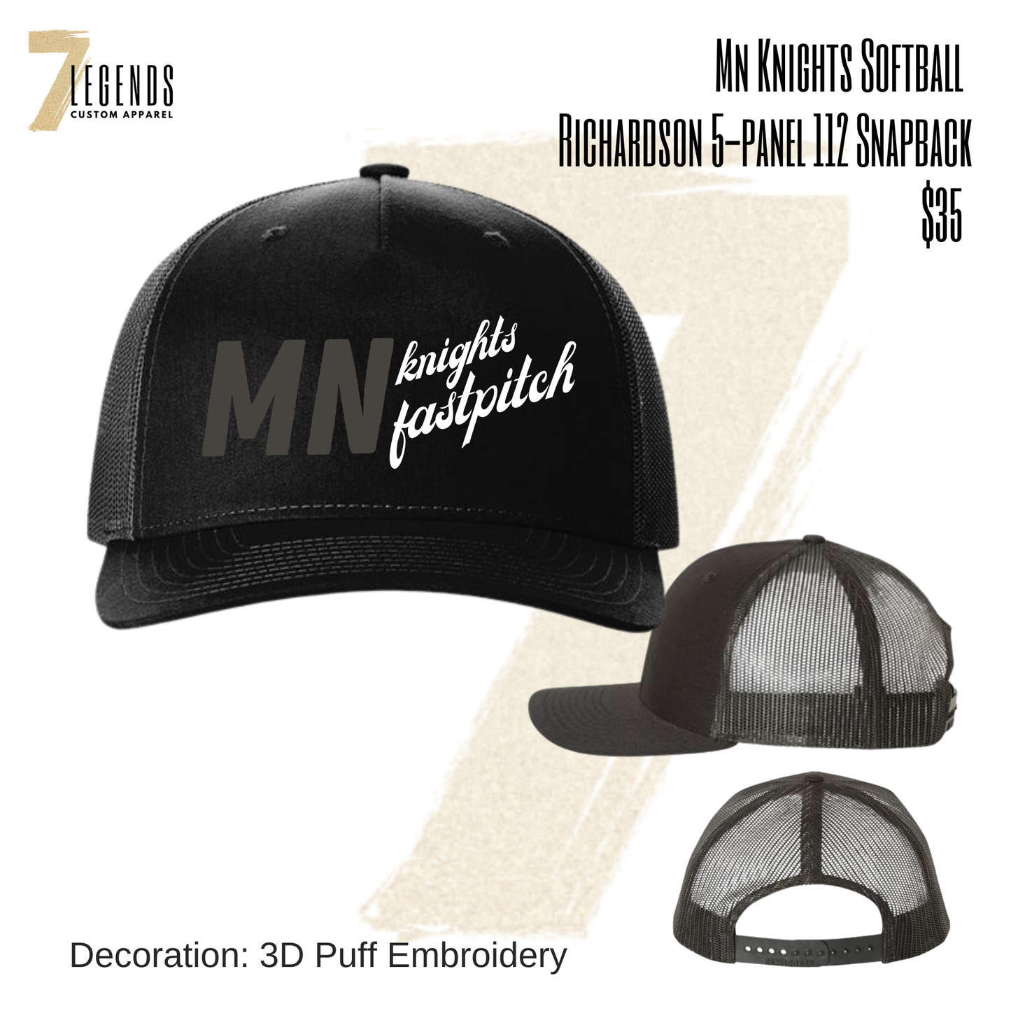 MN Knights Black/White Snapback hat