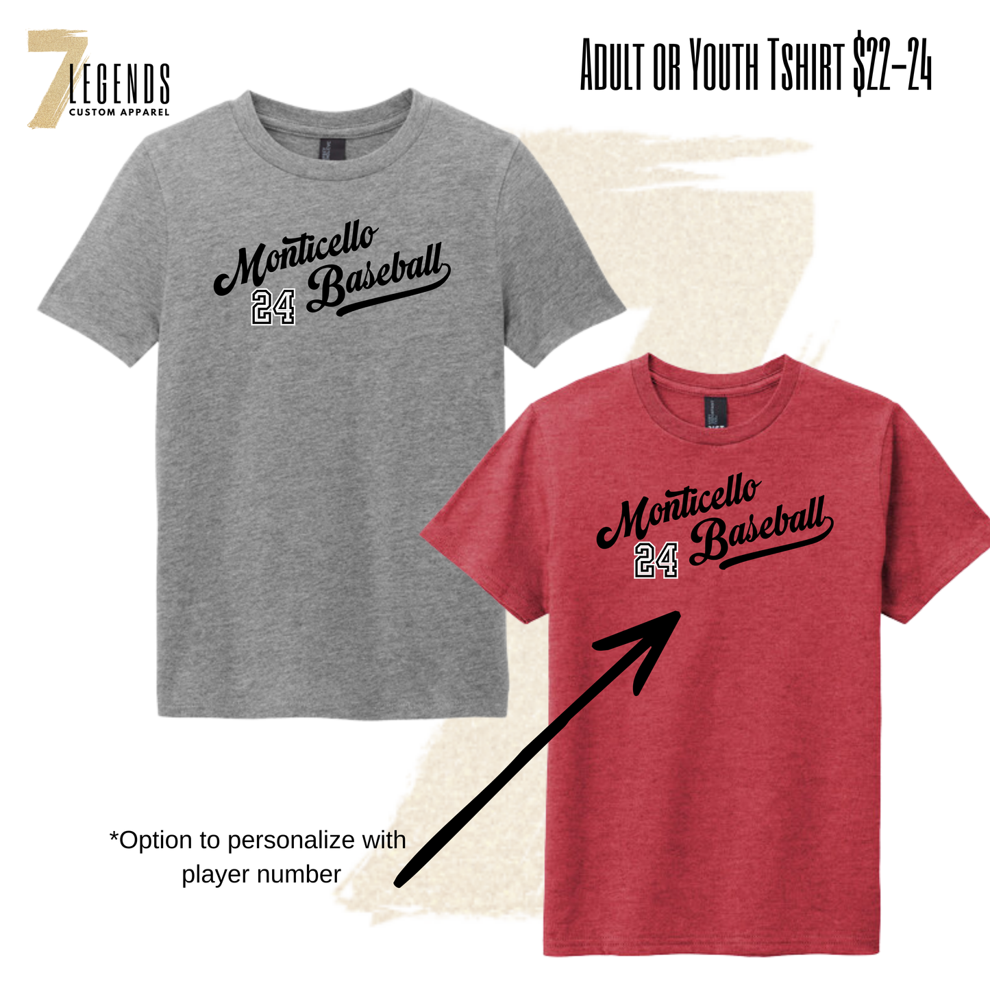 Monticello Baseball Adult OR Youth Baseball T-shirt