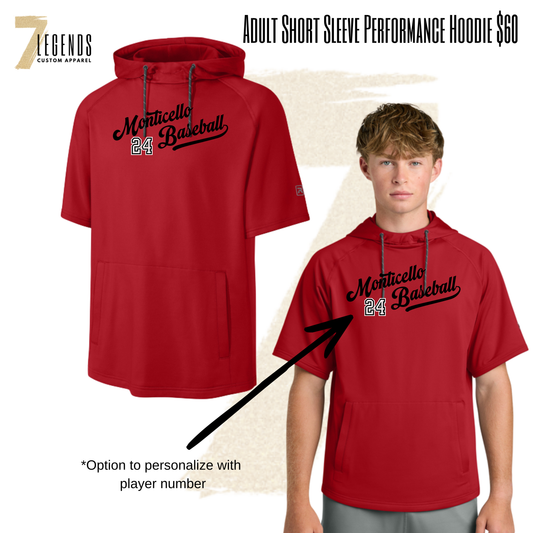 Monticello Adult Short Sleeve Performance Hoodie