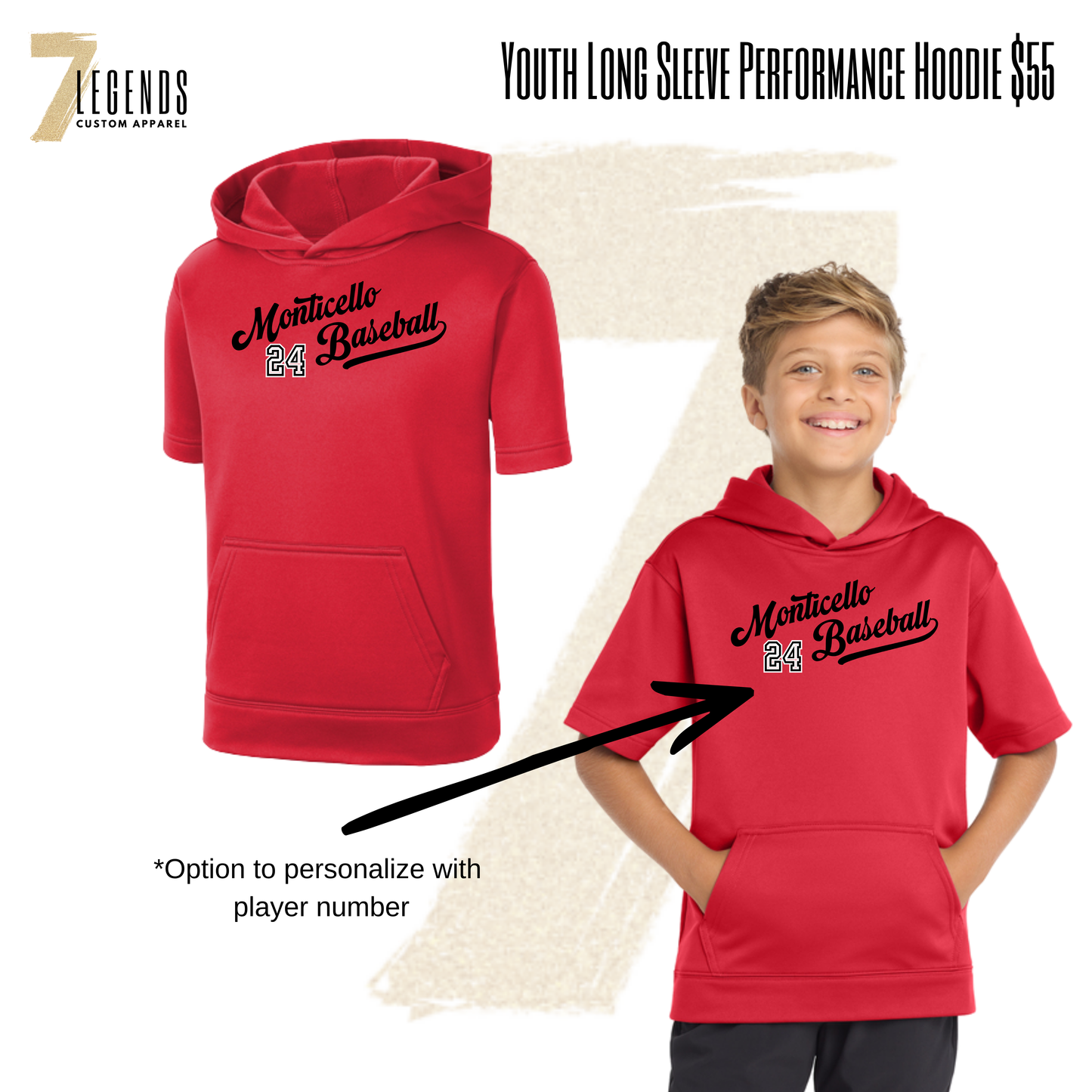 Monticello YOUTH Short Sleeve Performance Hoodie