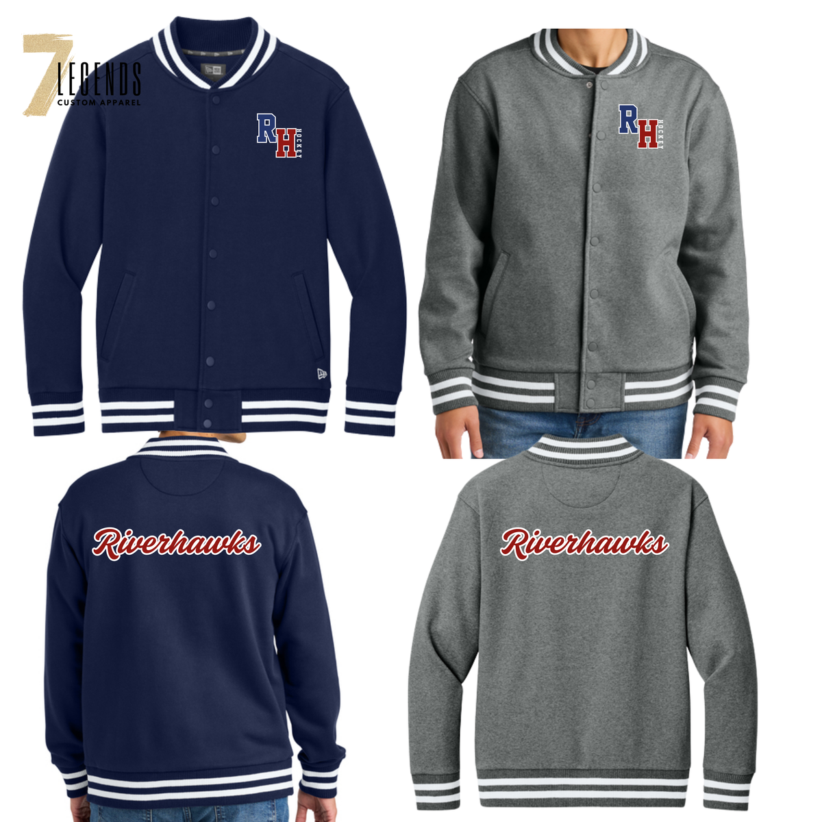 RIVERHAWK - Adult Heavyweight Fleece Varsity Sweatshirt Jacket