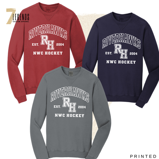 Adult Distressed Varsity Crewneck - RiverHawks