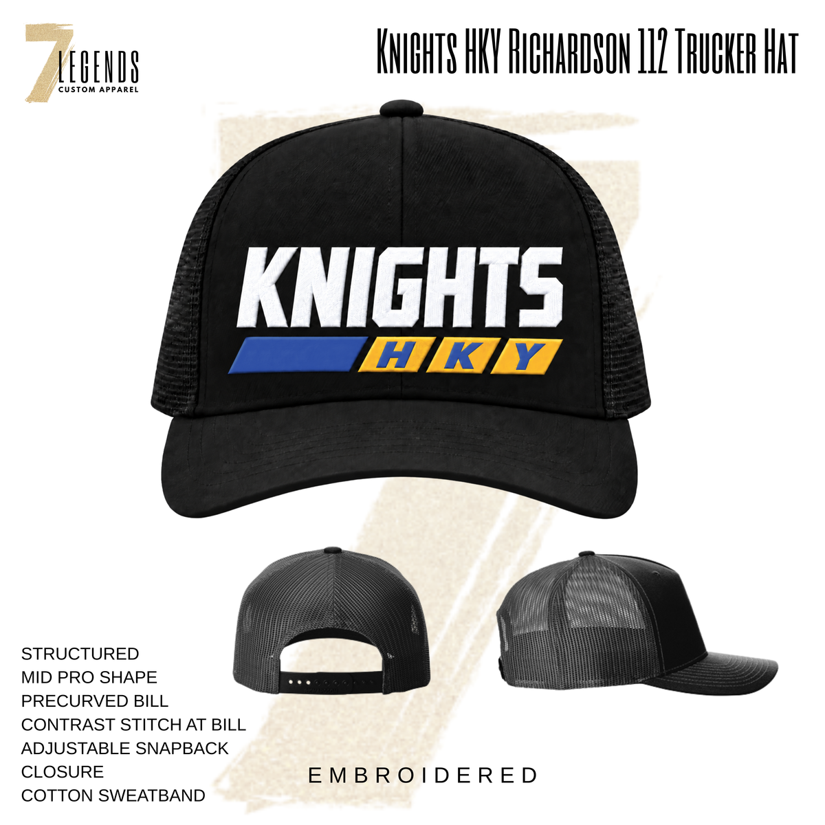 Black KNIGHTS HKY Richardson Trucker Hat