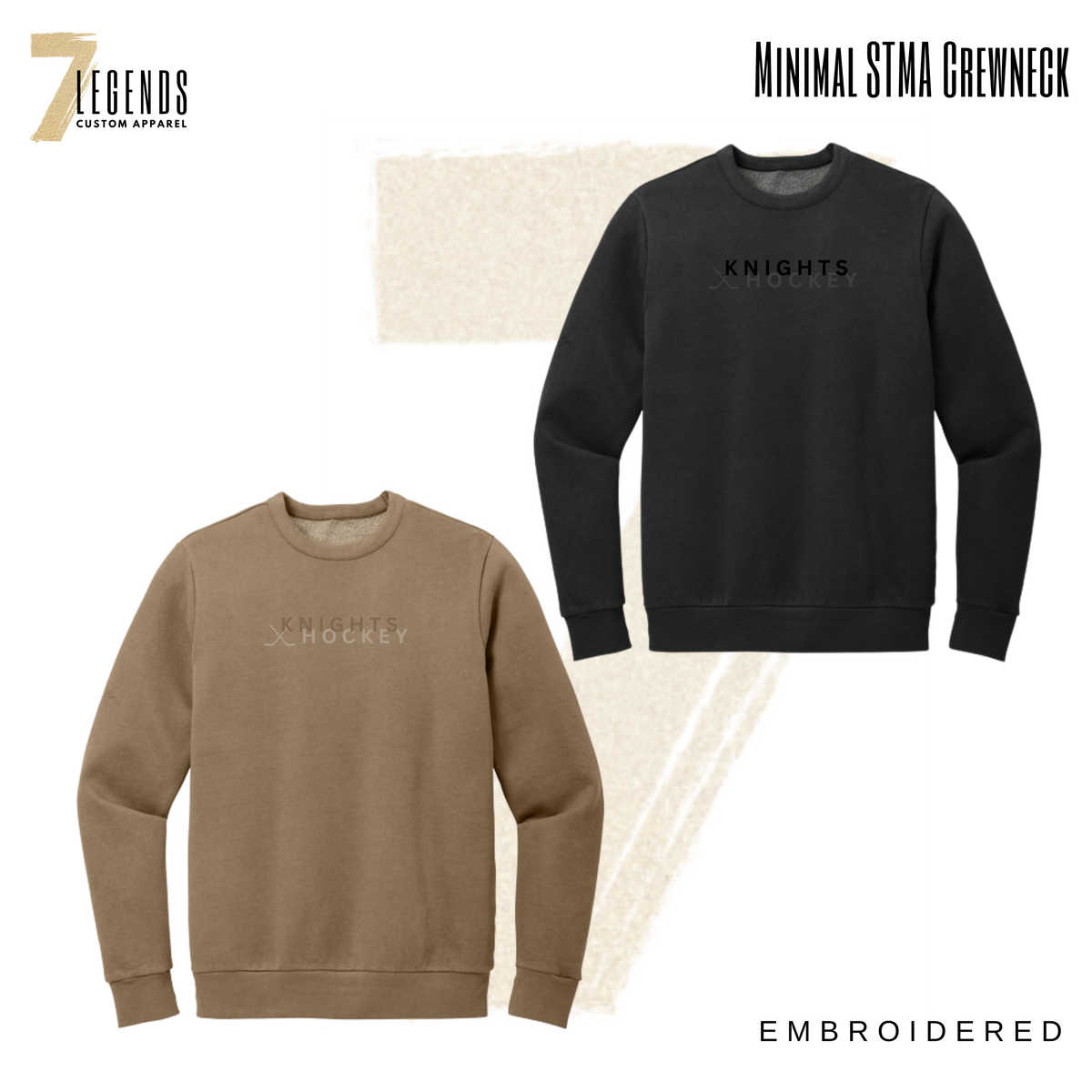 Minimal Embroidered Knights Hockey Crewneck