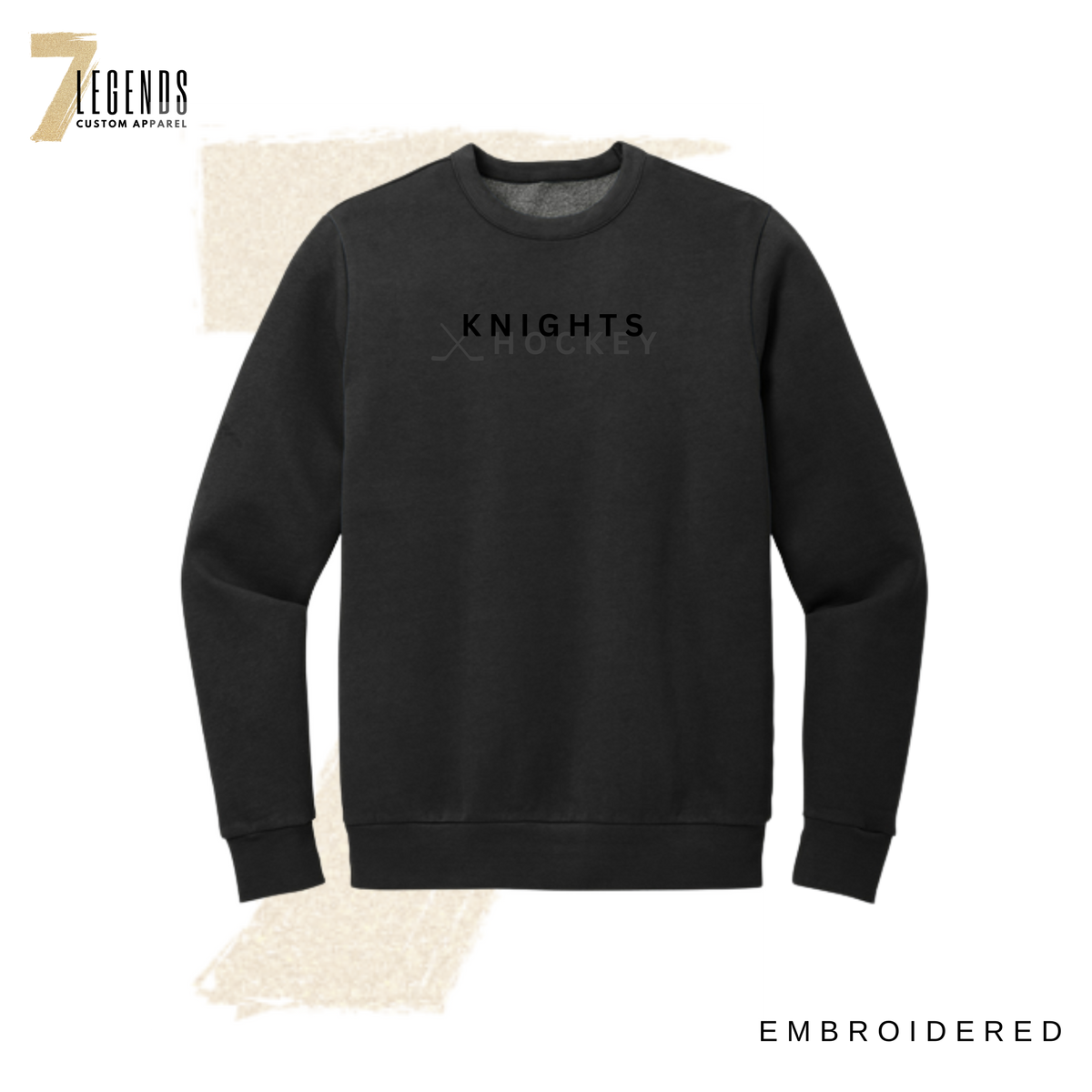 Minimal Embroidered Knights Hockey Crewneck