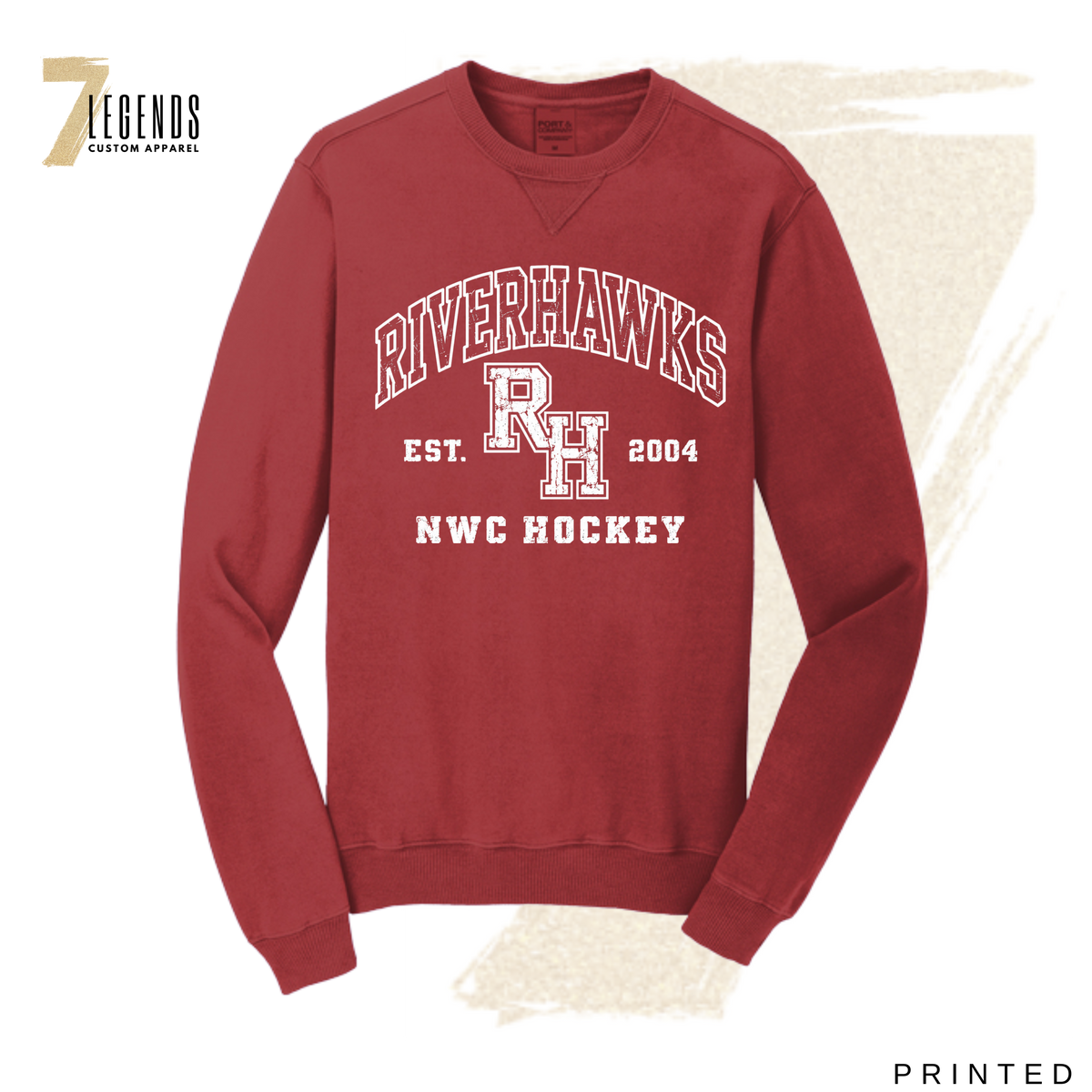 Adult Distressed Varsity Crewneck - RiverHawks