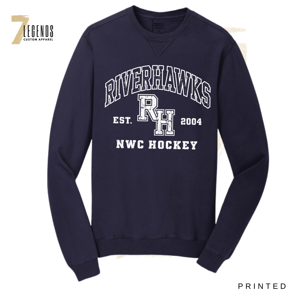 Adult Distressed Varsity Crewneck - RiverHawks