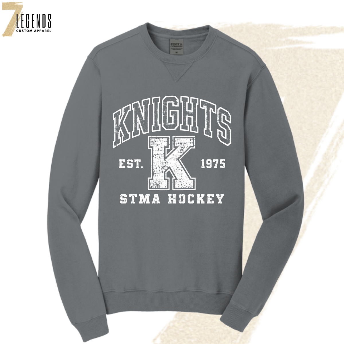Adult Distressed Varsity Crewneck - Knights