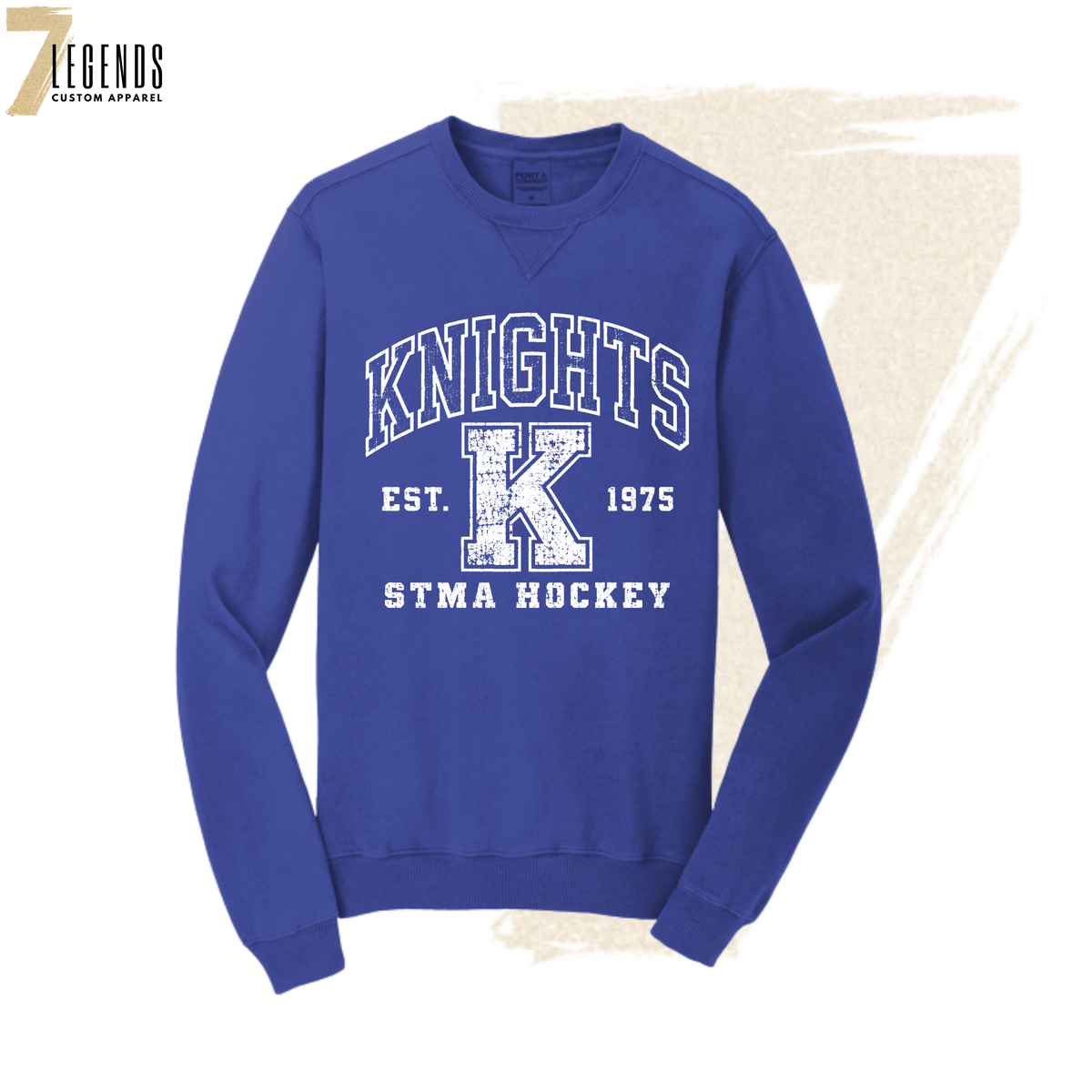 Adult Distressed Varsity Crewneck - Knights