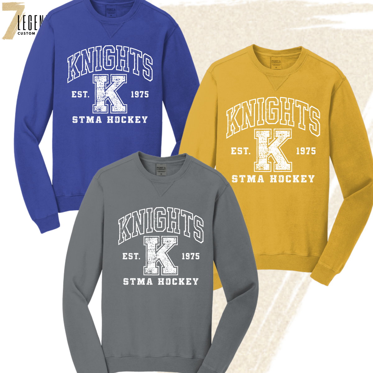 Adult Distressed Varsity Crewneck - Knights