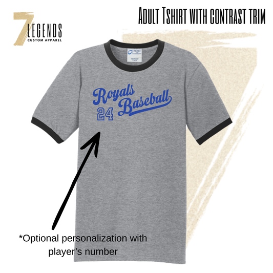 Royals Baseball - Adult Baseball Tshirt with Contrast Trim