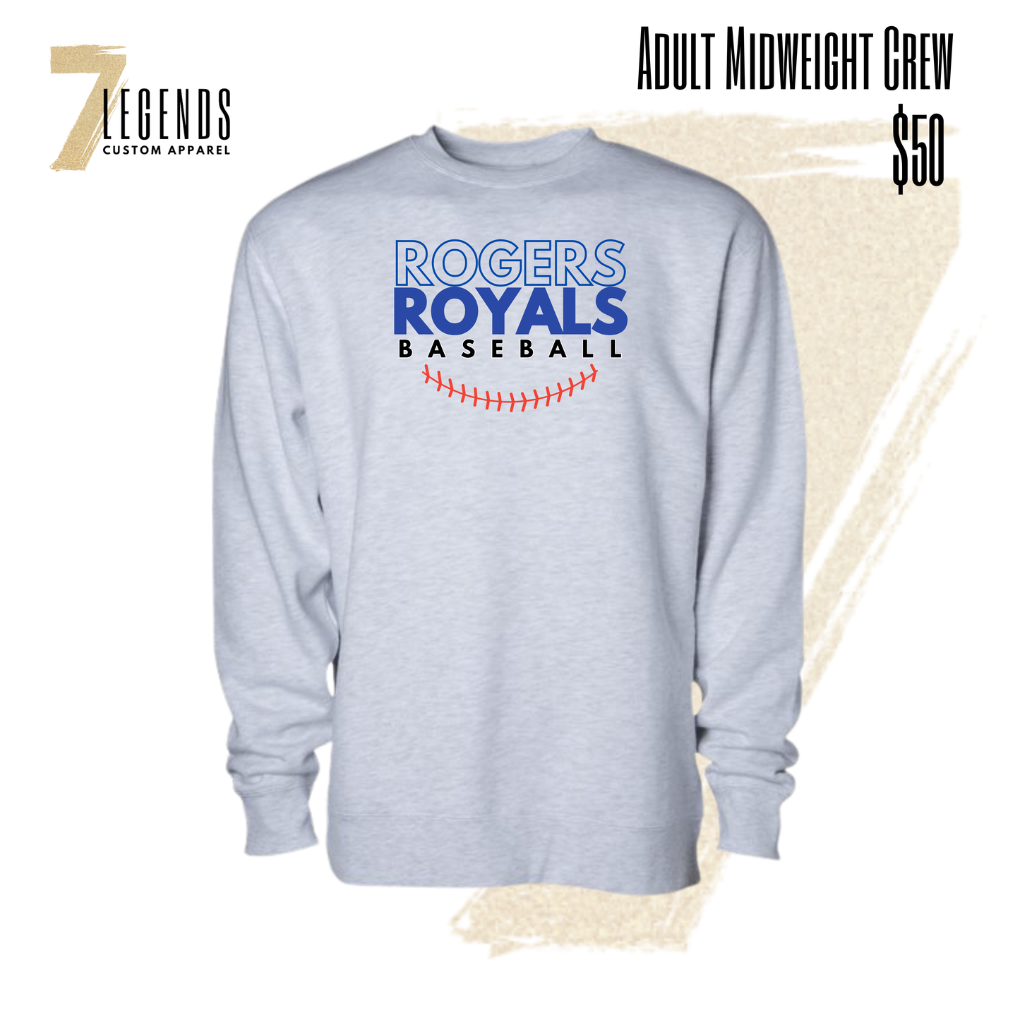 Royals Baseball Adult Midweight Crewneck