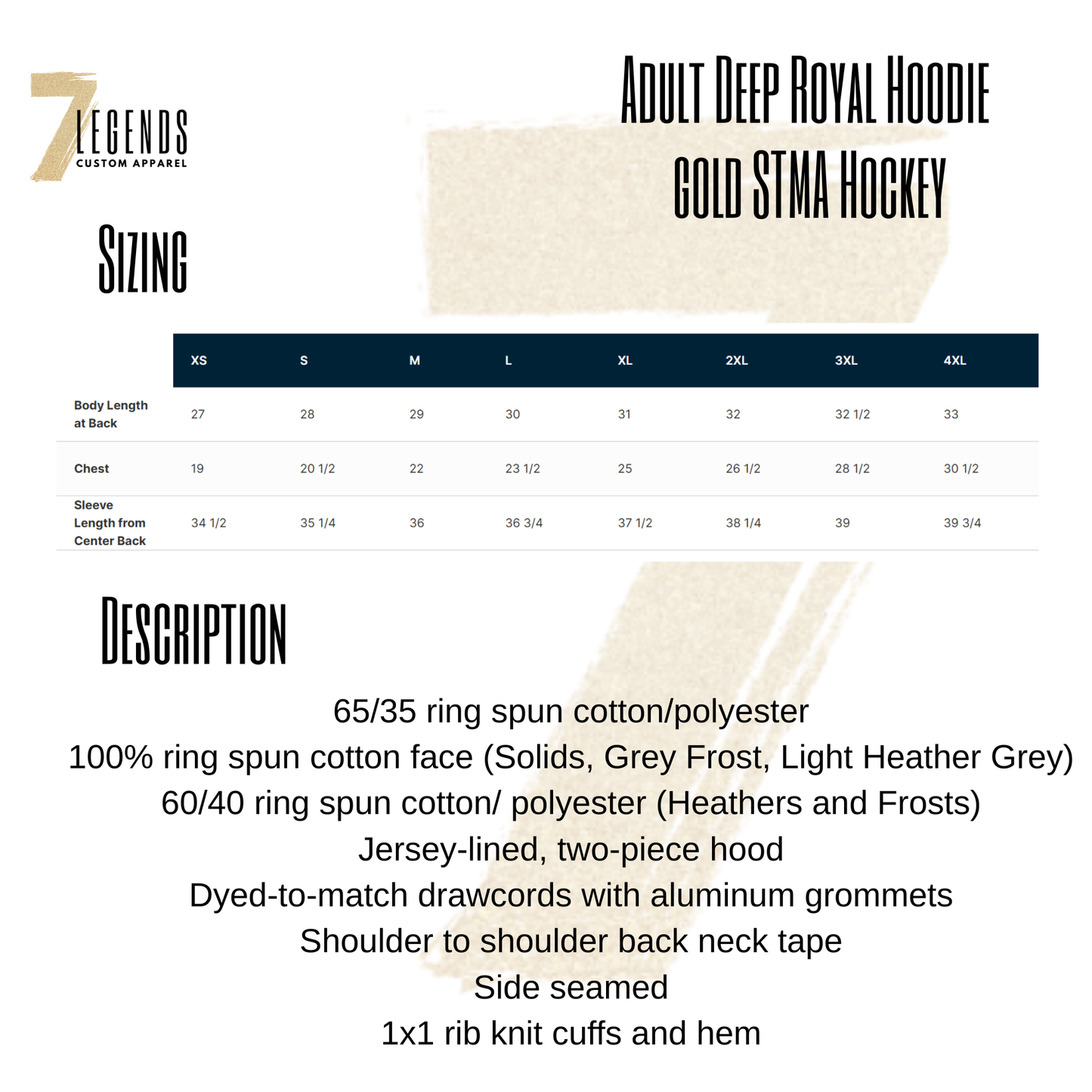 Adult Deep Royal Hoodie with Gold STMA Hockey