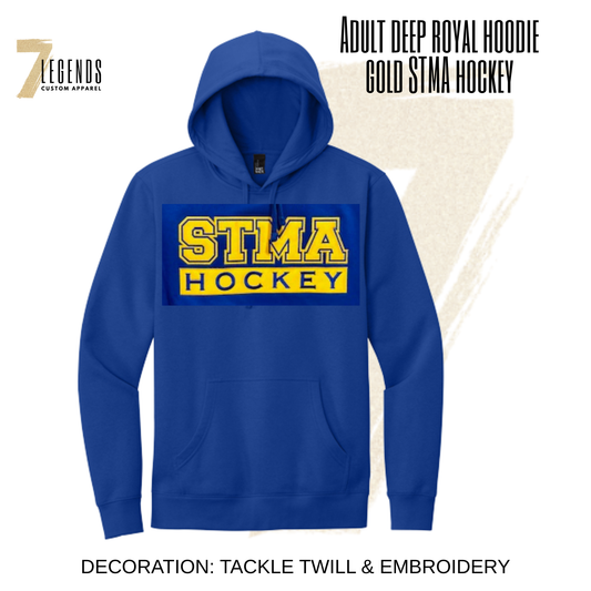 Adult Deep Royal Hoodie with Gold STMA Hockey