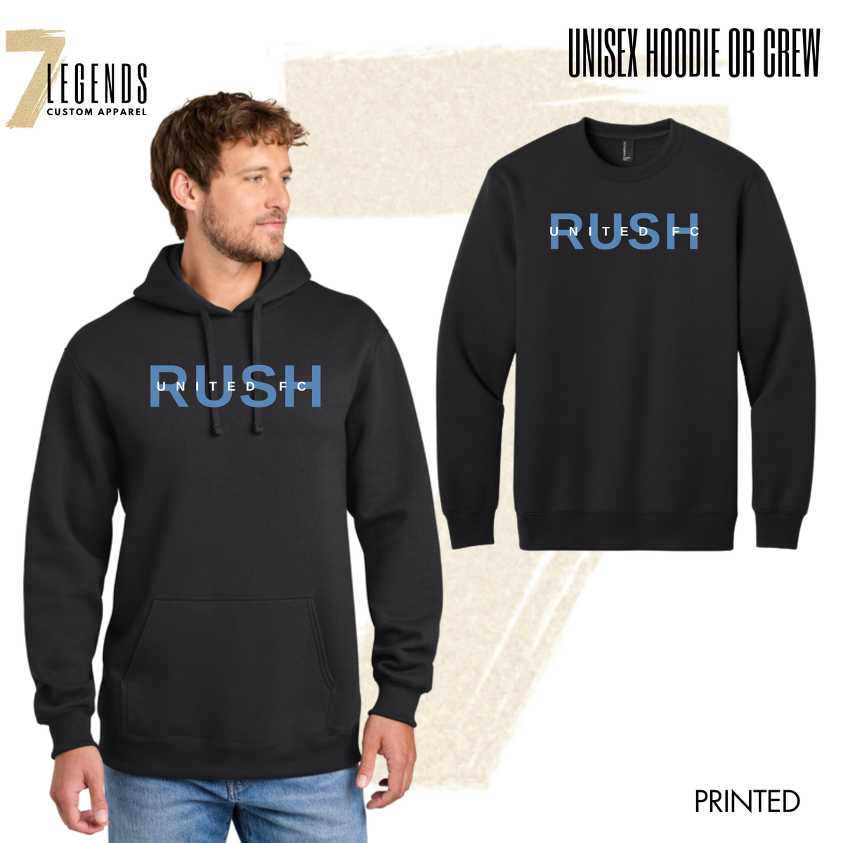 Rush Soccer Unisex Black Hoodie or Crewneck