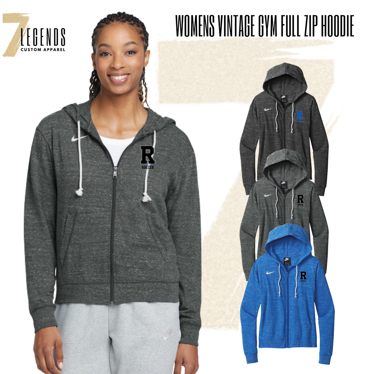 Rush Soccer Ladies Vintage Gym Full Zip Hoodie