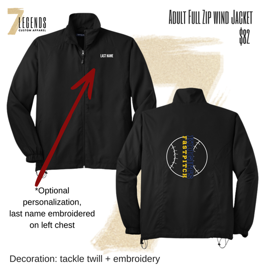 STMA Softball Adult Full Zip Wind Jacket