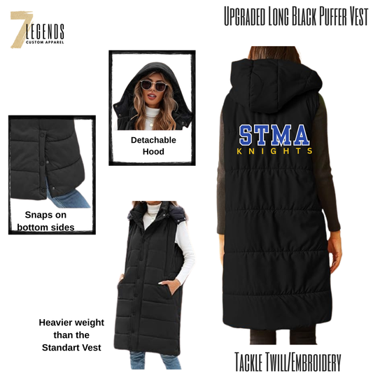 Upgraded STME KNIGHTS Long Puffer Vest - Black