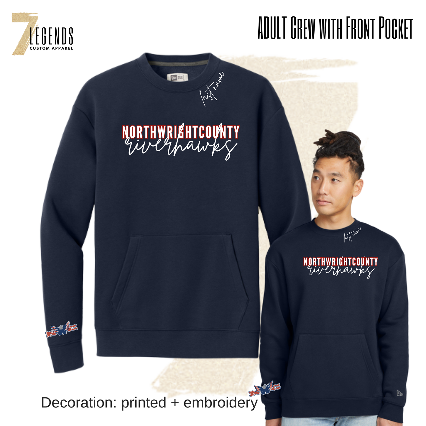 U8 Navy RiverHawks Adult Crew with Pocket