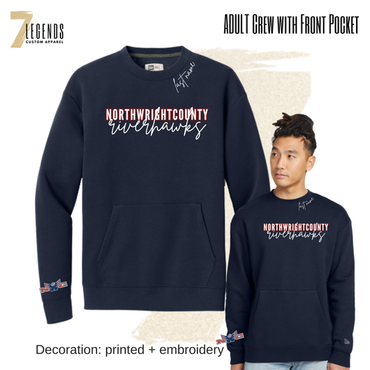 U8 Navy RiverHawks Adult Crew with Pocket